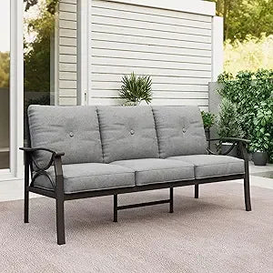 Outdoor Couch Aluminum Patio Furniture Sofa, 3 Seat All-Weather Metal Patio Couch with 5" Thick and Soft Cushion and Wide Arm, O