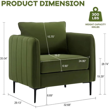Modern Upholstered Sofa Chair, Velvet Accent Chairs Set of 2, Comfy Armchair with Thick Cushion & Metal Legs, Customized