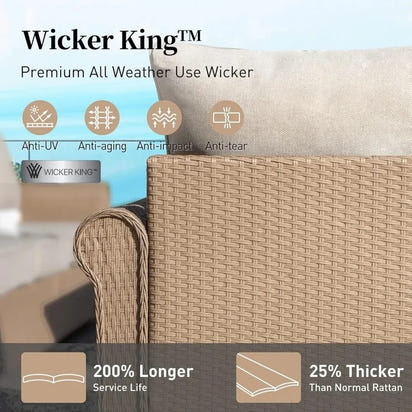 4-Piece Outdoor Patio Furniture Set, Wicker Rattan Conversation Set with 3-Seat Sofa, 2 Chairs, and Coffee Table