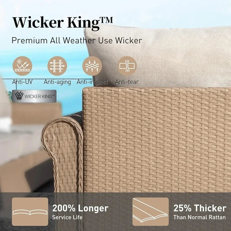 4-Piece Outdoor Patio Furniture Set, Wicker Rattan Conversation Set with 3-Seat Sofa, 2 Chairs, and Coffee Table