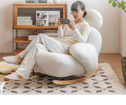 Big white Internet celebrity rocking chair lazy sofa single rocking cream living room lazy chair simple balcony bedroom