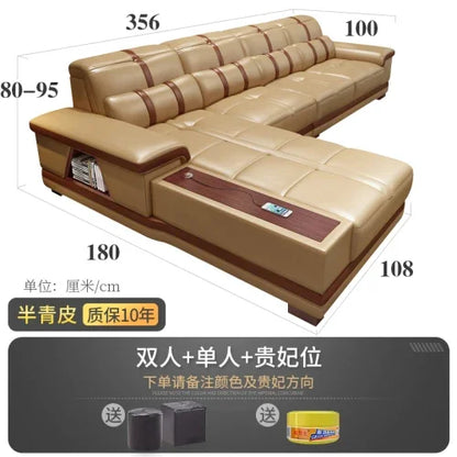Leather sofa simple modern small apartment leather art corner furniture large combination package