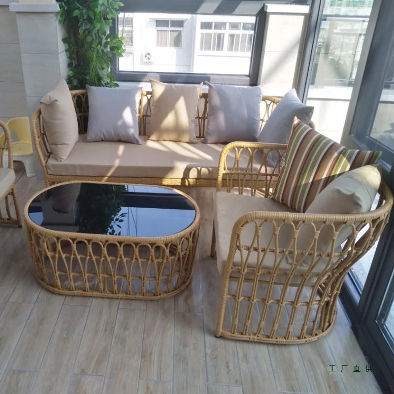 Outdoor rattan sofa terrace courtyard sun room leisure rain and sun protection sofa furniture balcony soft rattan chair sofa