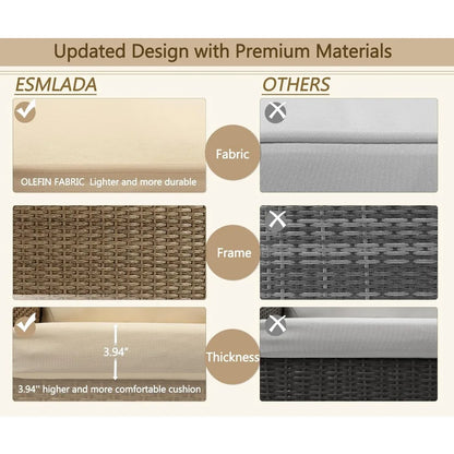 Patio Conversation Set Rattan Outdoor 6 Piece, Sectional Furniture Sofa Set, Wicker Couch with Coffee Table and Cushions for Poo