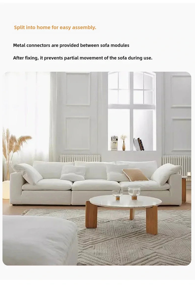 White cloud shaped sofa with L-shaped lounge chair, modern modular sofa with deep seat, suitable for living room, bedroom