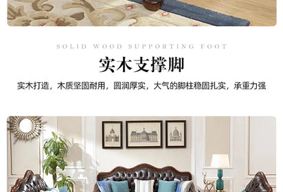 4*American all-solid wood leather sofa European double triple retro modern simple