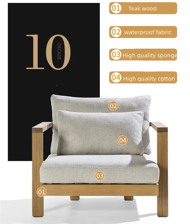 Leisure Outdoor wood Furniture waterproof villa sectional garden solid teak  wood outdoor sofa