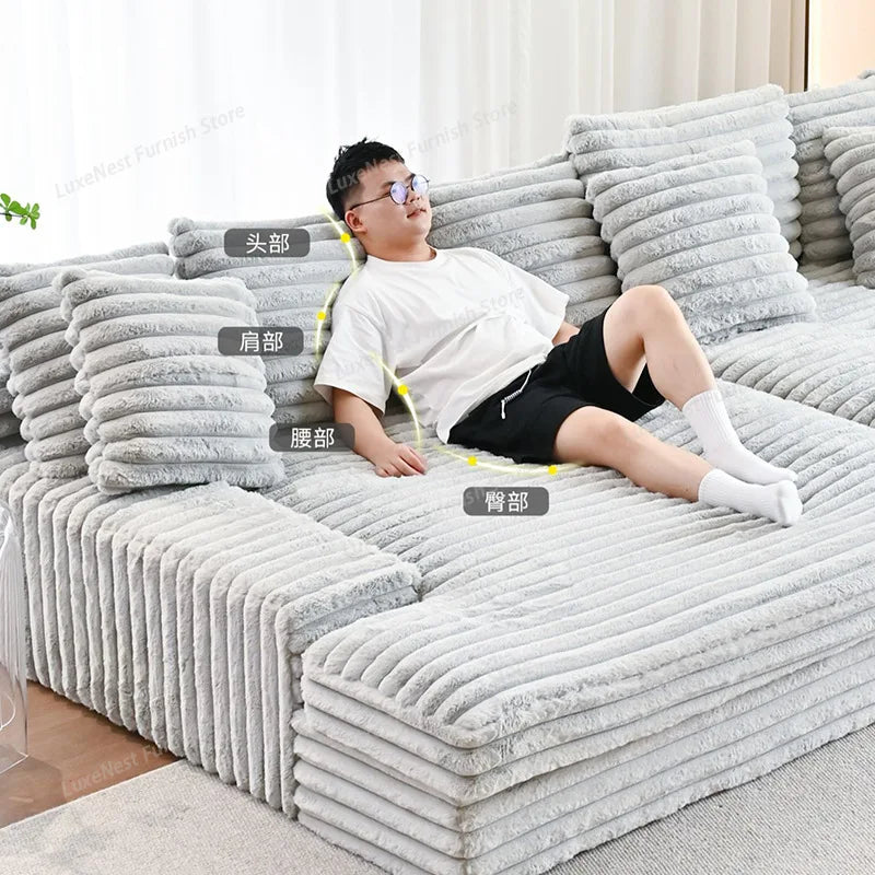 Modern Vacuum Compressed Sofa Plush Corduroy Sectional Sofa Living Room Bedroom Recliner Lazy Combination Sofa Bed Furniture
