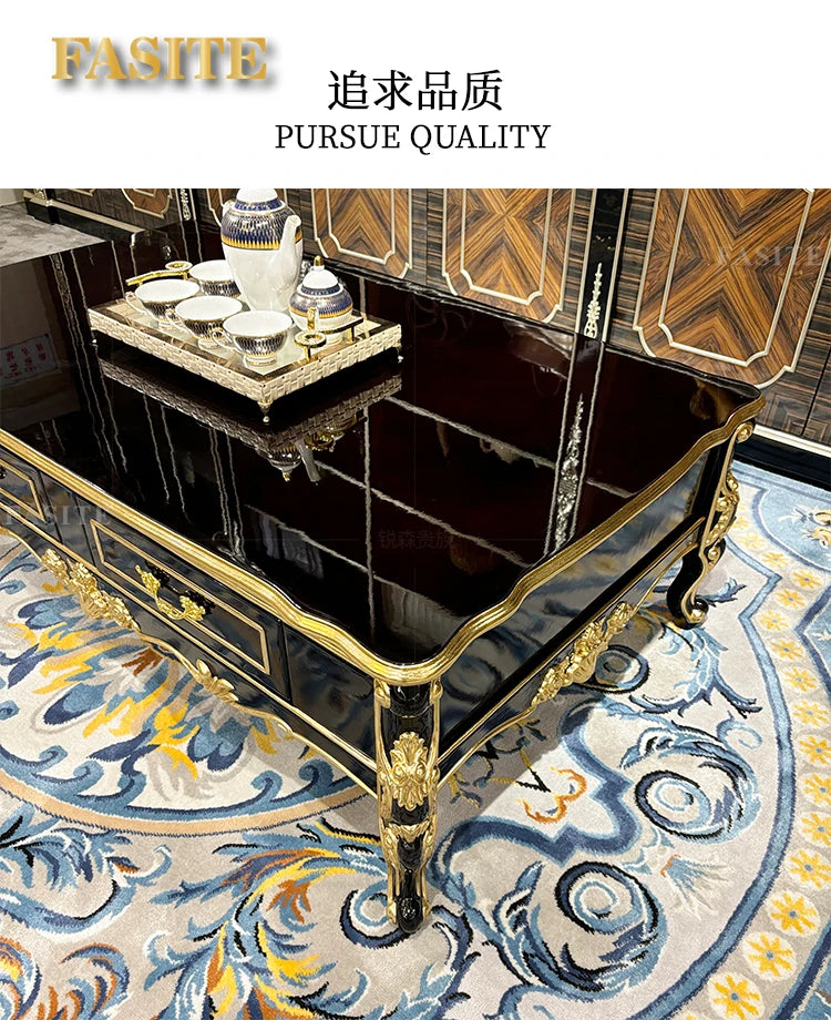 French solid wood large coffee table European rectangular solid wood carving double-layer tea table