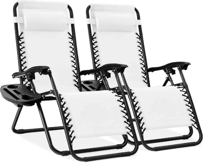 Two-Piece Adjustable Steel Mesh Zero Gravity Lounge Chair Recliner, with Pillow and Cup Holder Tray, Black
