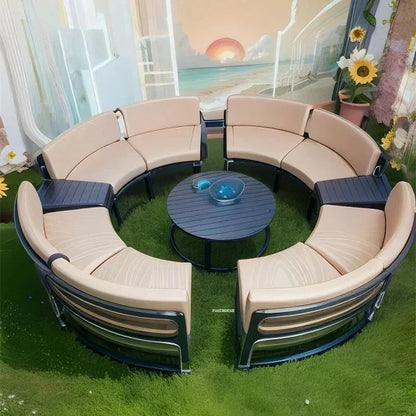 Outdoor Waterproof Sun Protection Garden Sofas Curved Outdoor Sofa Aluminum Alloy Courtyard Villa Reception Sofa Coffee Table A