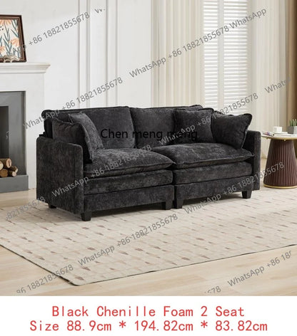 Modern Black Sectional Couch - Cloud Sofa Loveseat, Comfy Double Layer Upholstered Seats, Breathable Chenille Fabric, Ideal for