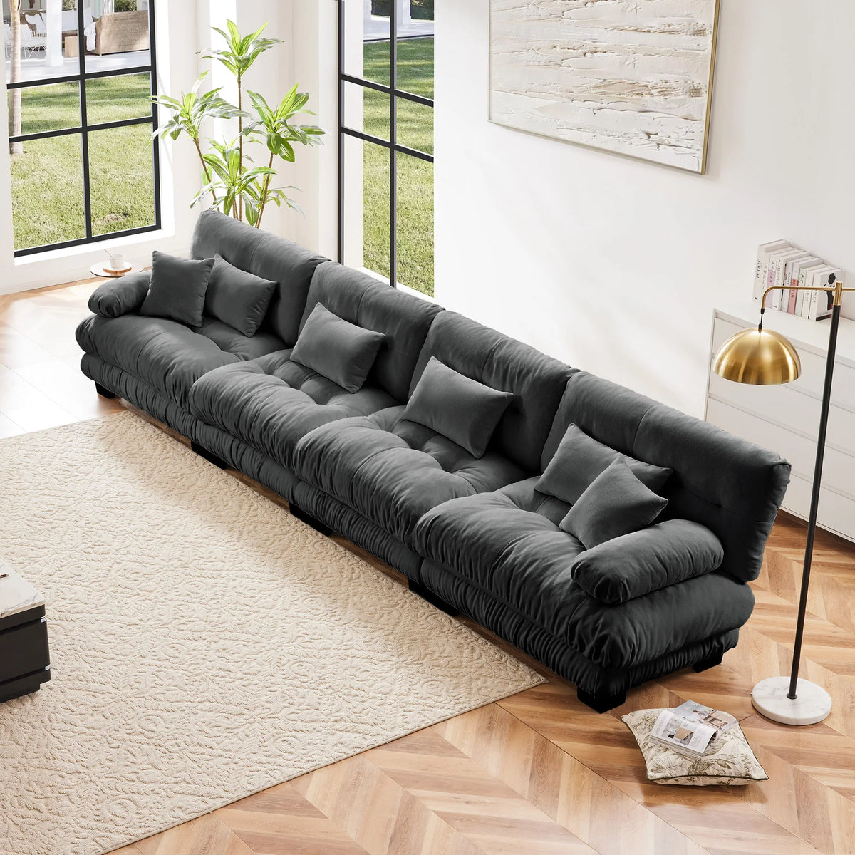 Oversized Modular Sectional Sofa Couch Comfy Cloud Deep Seat, Ottomans Chenille