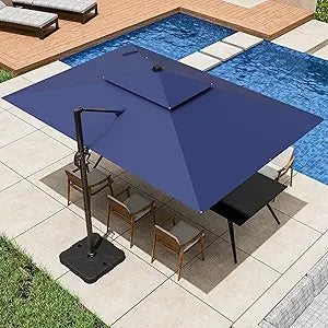 9x12FT Cantilever Patio Umbrella - Heavy Duty Double Layer Offset Design with 360° Rotation, Large Rectangle Sun Shade Umbrella