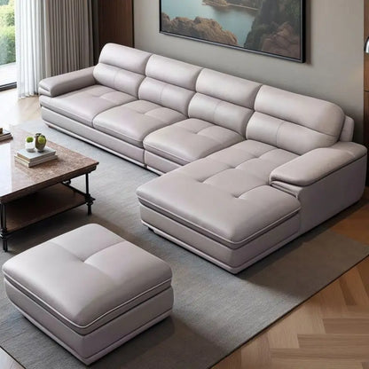 Leather sofa modern large living room straight row minimalist small apartment combination