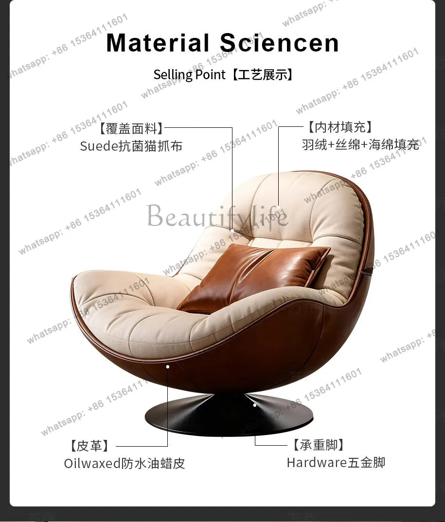 Italian minimalist lazy sofa chair bedroom modern simple light luxury single swivel chair for home use
