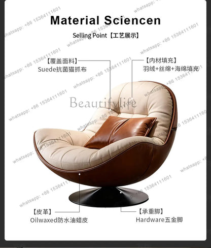 Italian minimalist lazy sofa chair bedroom modern simple light luxury single swivel chair for home use