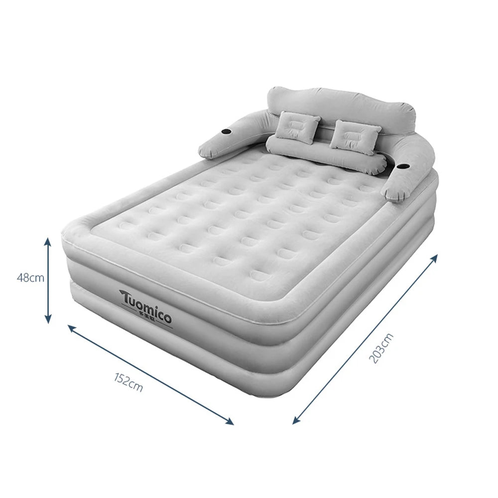 Camping Air bed with Backrest 2 Persons Inflatable Mattress Camping Folding Home Indoor Outdoor Air Cushion 48cm High Bed
