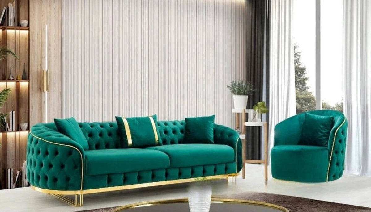 Sofa Velvet American light luxury fabric sofa straight row 123 Internet celebrity designer living room high-end buckle sofa
