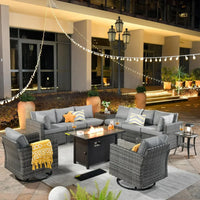 Outdoor Patio Furniture Set with Fire Pit Table,Conversation Sectional Wicker Couch with Modern Outside Sofa  for Balcony