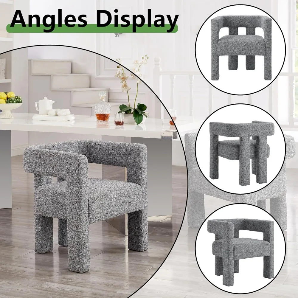 Fabric Upholstered Open-Back Dining Chair, Modern Accent Armchair for Living Room and Bedroom, Sherpa-Style Comfort