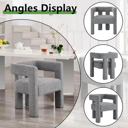 Fabric Upholstered Open-Back Dining Chair, Modern Accent Armchair for Living Room and Bedroom, Sherpa-Style Comfort