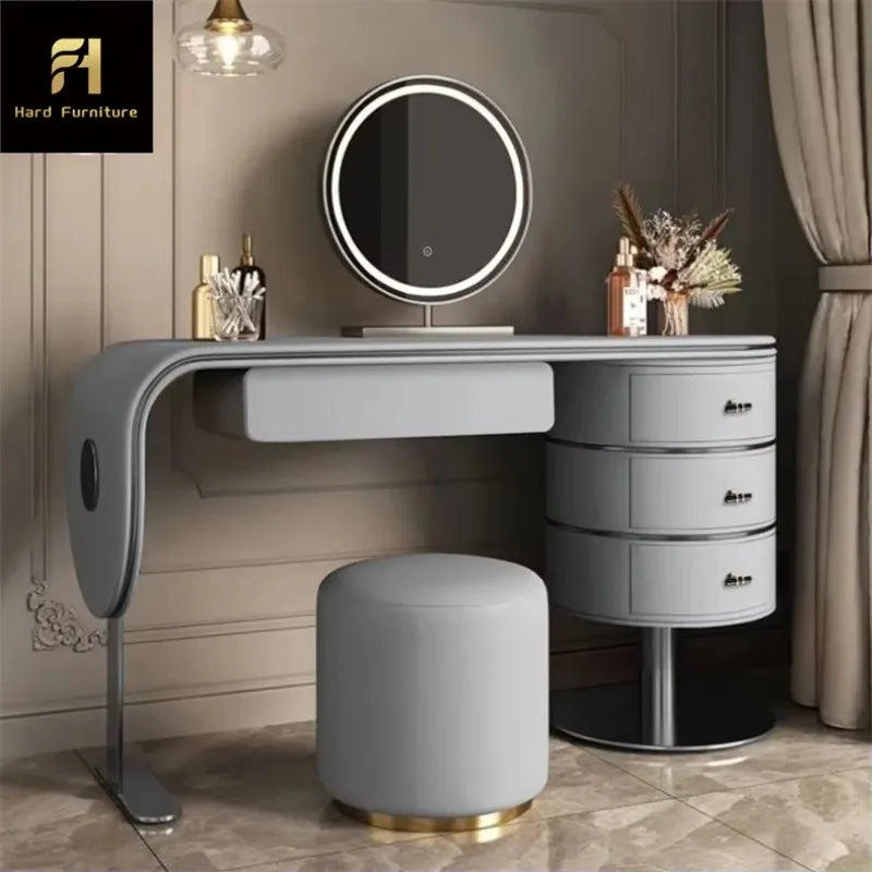 Custom Light Luxury Bedroom Furniture High Quality Wooden Dressing Table Set Smart LED Makeup Mirror Vanity Table with Drawers