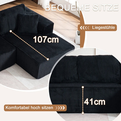 Living Room Boneless Modular Sofa, Corduroy Fabric, Modern U-shaped Leisure Sofa, High-density Sponge, No Assembly, for Home