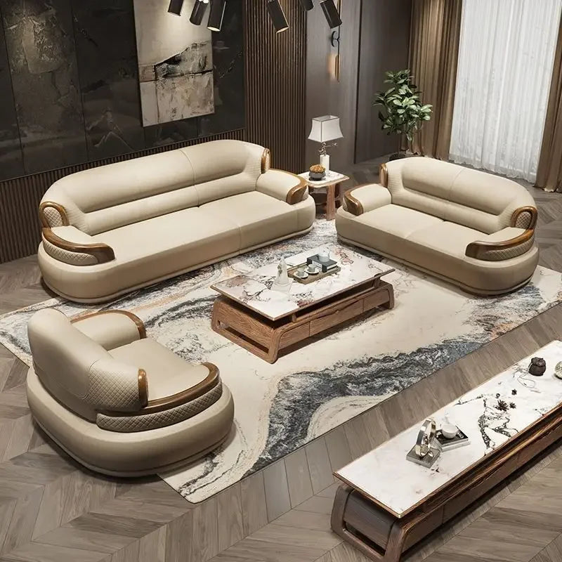 Light Sofa 1+2+3 Leather Sofa High-grade New Modern Senior Living Room New Chinese European American Sofa