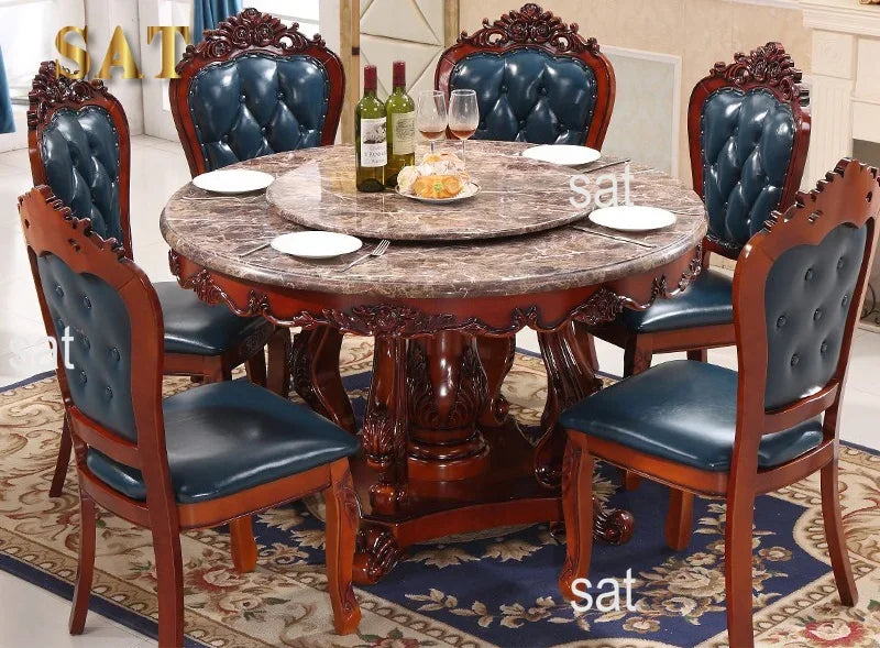 -Round Dining Table With Rotating Centre European Style Dining Table Set Carved Luxury Dining Table