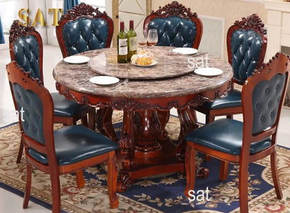 -Round Dining Table With Rotating Centre European Style Dining Table Set Carved Luxury Dining Table