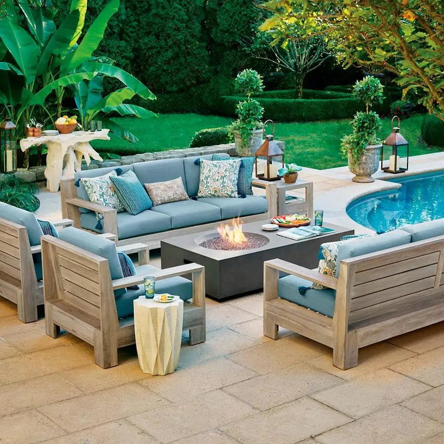 Waterproof Modern Weathered Wooden Sofa Set Home And Garden Teak Furniture Outdoor With Cushion