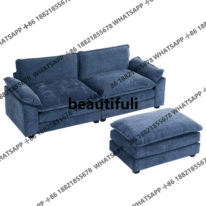 H Living Room Sofas Chenille Puffs Two-Seater Sofa With Footstool Sofa Double Bag Indoor Double Black Home Furniture
