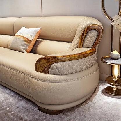 New Chinese style, leather, sofa, corner, modern, simple, solid wood, light luxury, living room