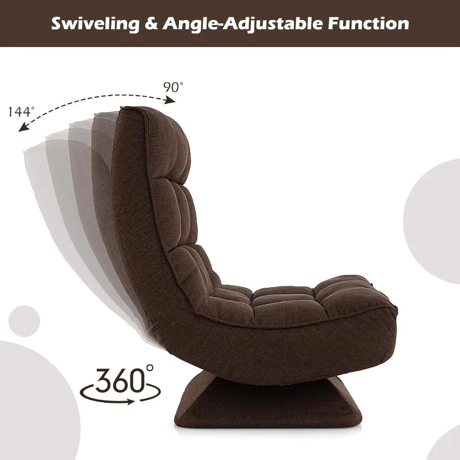 Adjustable Swivel Floor Chair with 5 Position Recline for Gaming and Meditation Steel Frame Swivel Base Massage Lumbar Pillow F