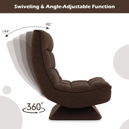 Adjustable Swivel Floor Chair with 5 Position Recline for Gaming and Meditation Steel Frame Swivel Base Massage Lumbar Pillow F