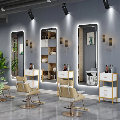 Hot Selling Customized Hairdresser Salon Mirrors Barber Station Smart Glass Touch Screen Mirror With Led Light