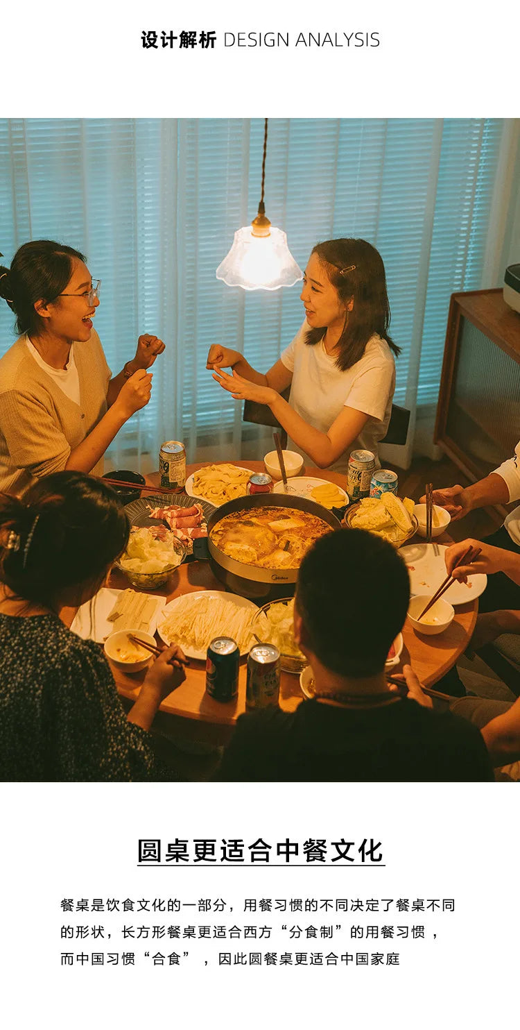 Jimei round table Nordic simple small apartment modern solid wood cherry wood log dining table home leisure