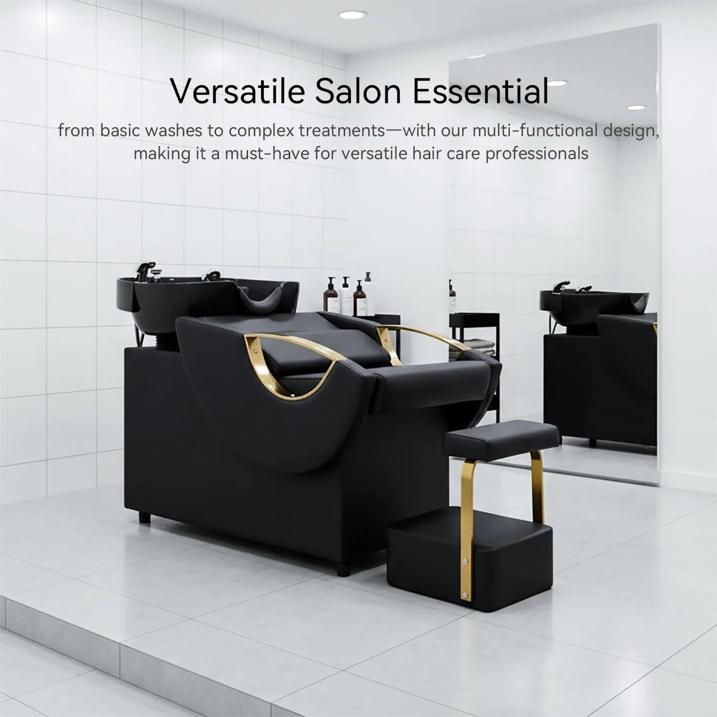Shampoo Bowl and Chair Set, Luxury Salon Sinks Hair Washing Station for Hair Stylist, Shampoo Barber Backwash Chair for Home Spa