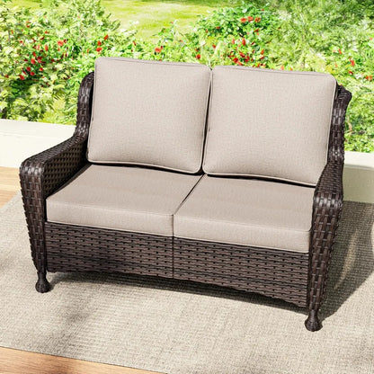 Outdoor Wicker Loveseat with Cushioned Seats, Weather-Resistant, High Back and Wide Armrests for Patio and Balcony