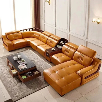 Linlamlim Premium Italian Genuine Leather Sofa Set Big Sectional Couch Living Room Sofas With Adjustable Headrest Home Furniture