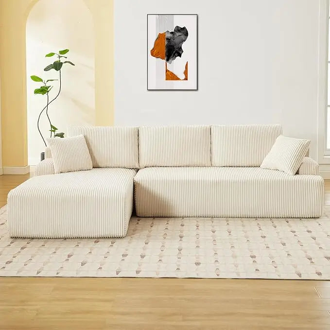 106” Modular Sectional Sofa, Cloud Sectional Couch with L-Shape Chaise/Deep Seat/Armrest/Plush Corduroy Fabric, No Assembly