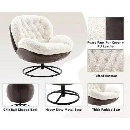 Modern Faux Fur Accent Chair with Ottoman, Lounge Armchair with Footrest and Sturdy Base for Living Room