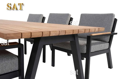 -Hotel Aluminium Dining Set Outdoor Rope Chairs Furniture Patio Metal Table And Chairs Garden Luxury Teak Wood Dining Table