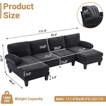 Living Room Sectional Sofa, U Shaped Sofa with Double Chaise Longue