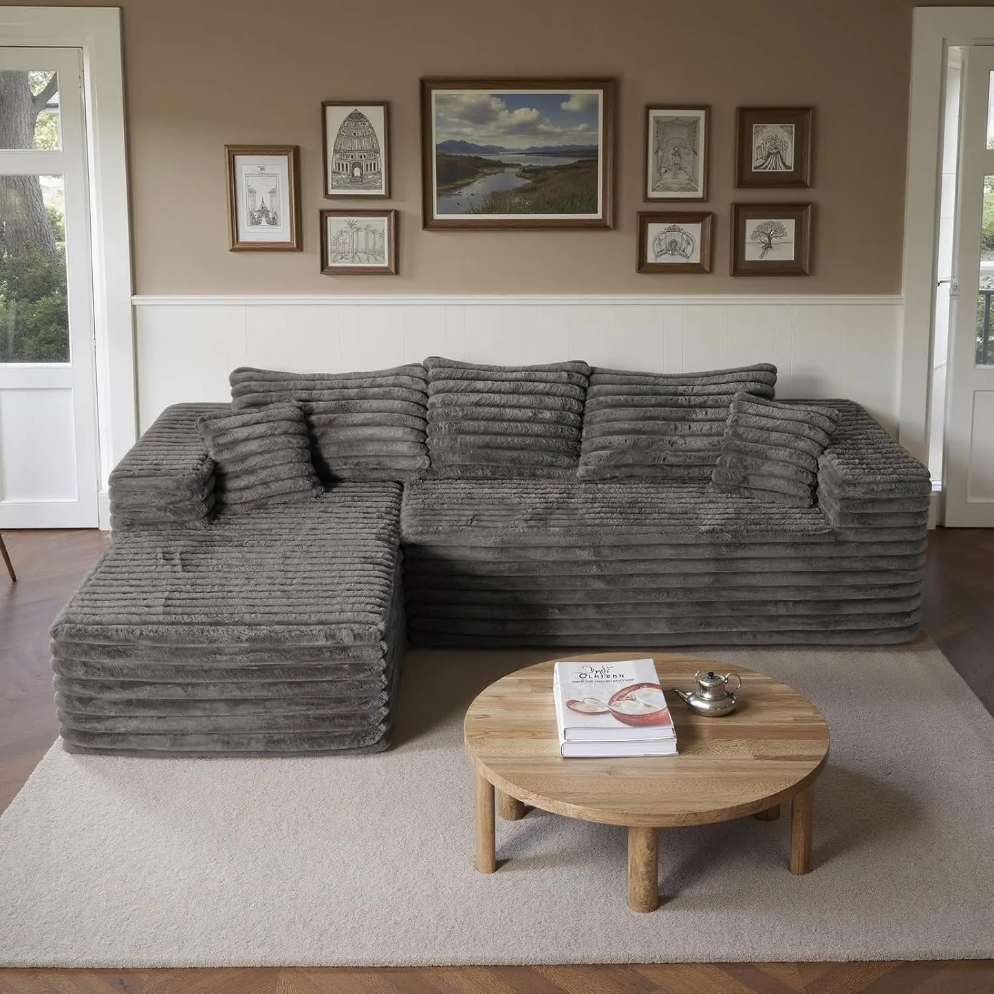 Grey Cloud Sectional Couch with L-Shape Chaise, Modern Modular Sofa with Deep Seat, Upholstered Couches with Left Facing Chaise