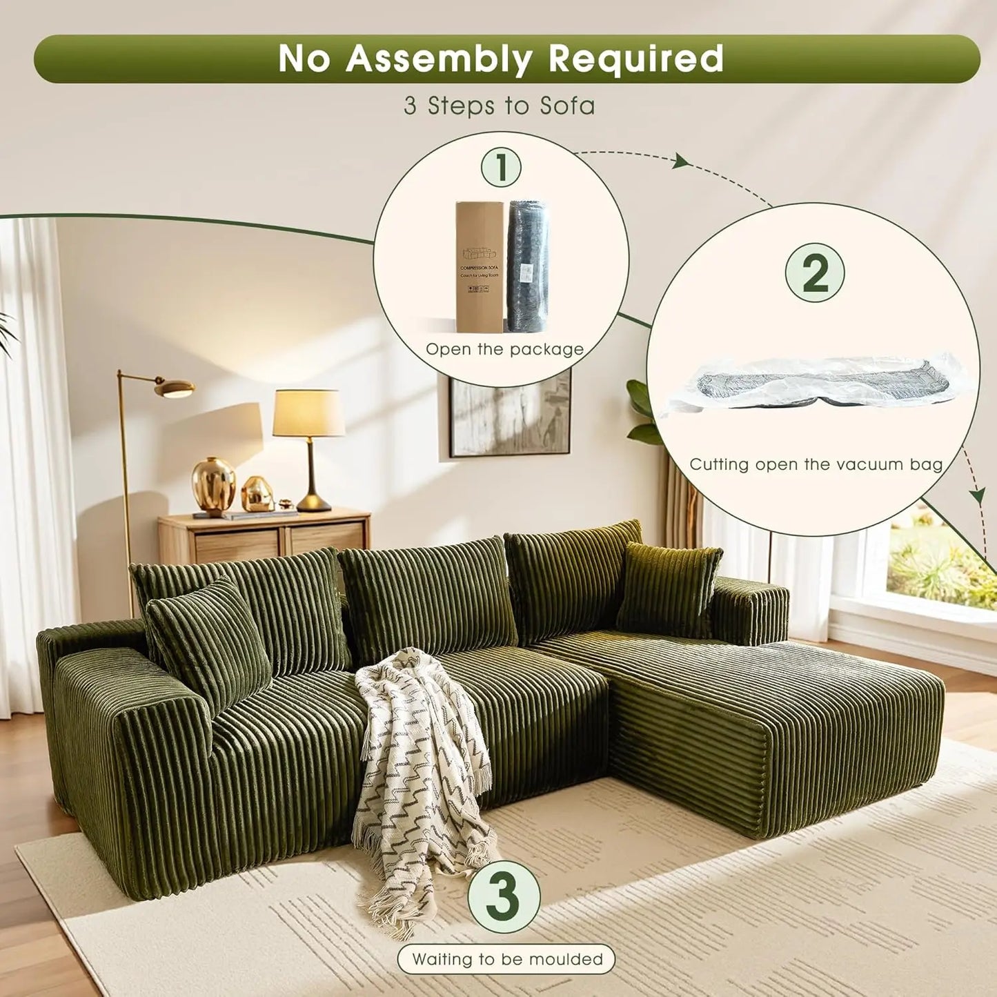 Cloud Modular Sofa Couch with L-Shape Chaise,Modern Sectional with Deep Seat, Upholstered Couches for Living Room Bed