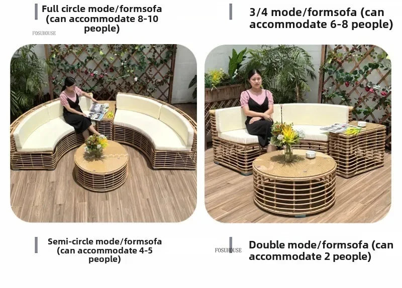 Outdoor PE Rattan Garden Sofas Courtyard Open-air Sofa Chair Combination Outdoor Garden Leisure Balcony Full Arc Sofa Chairs EE