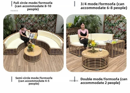 Outdoor PE Rattan Garden Sofas Courtyard Open-air Sofa Chair Combination Outdoor Garden Leisure Balcony Full Arc Sofa Chairs EE
