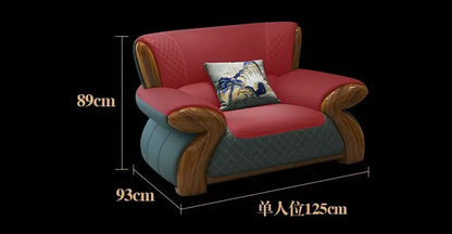 New leather sofa modern simple light luxury ebony solid wood new Chinese small apartment living room popular furniture